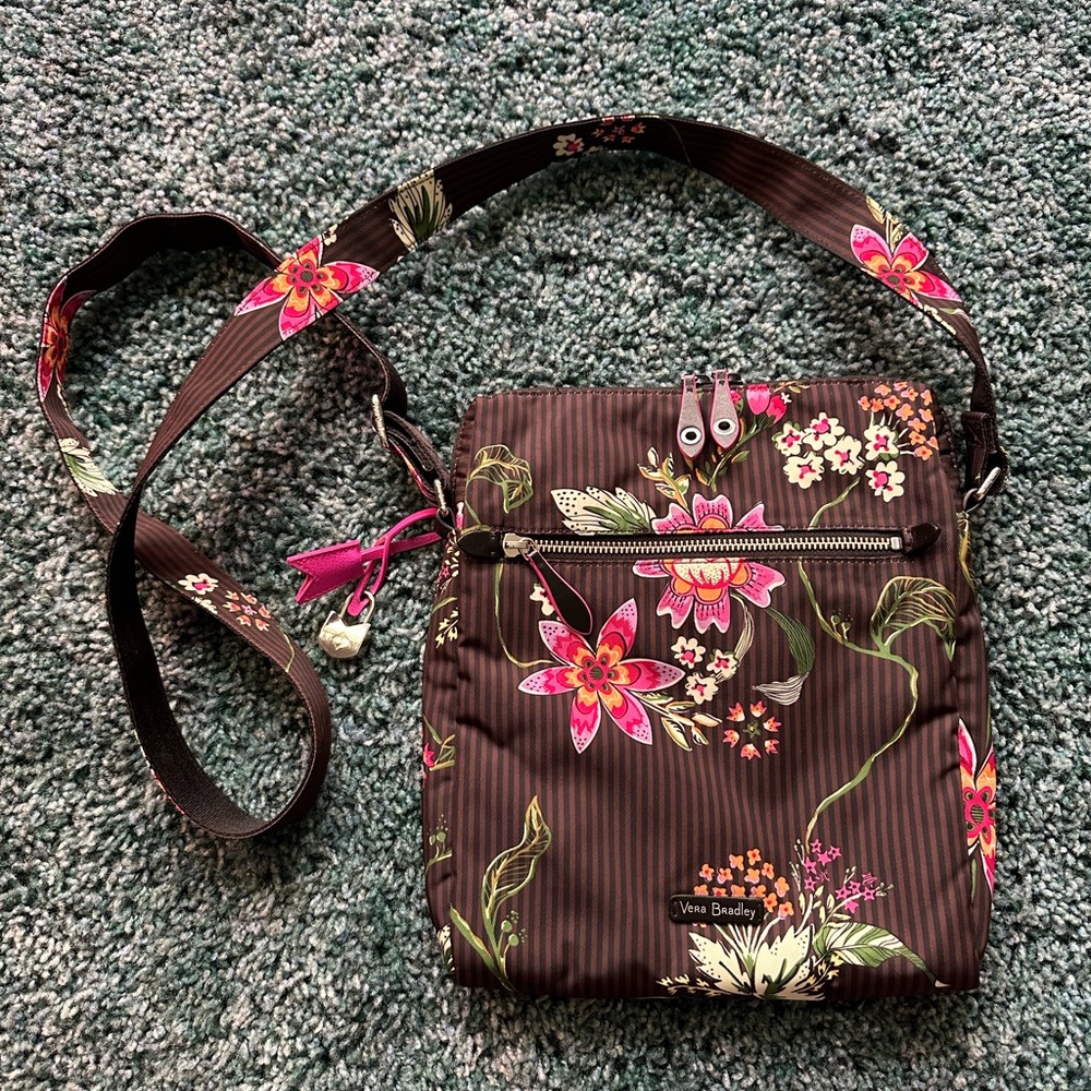 Vera Bradley Brown and Pink Floral Crossbody Bag